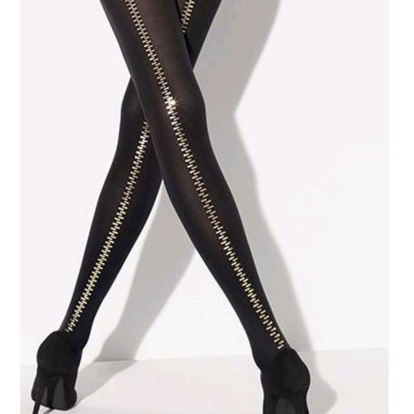 Wolford LIMITED SPECIAL EDITION Black with gold Zipper tights NWT L - Picture 6 of 6